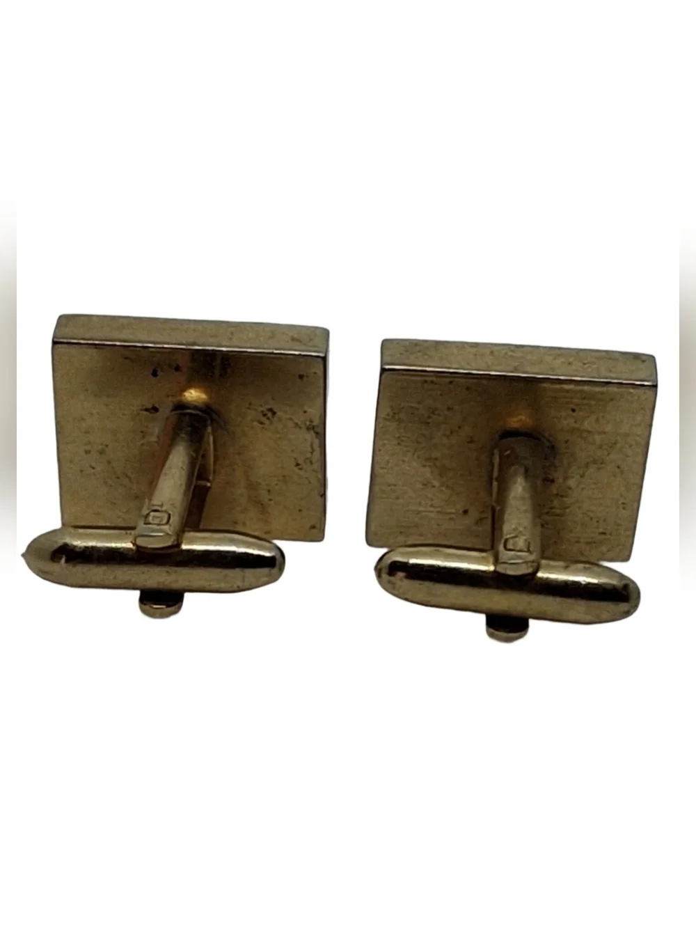 Vintage Mid-Century Gold Tone Mother of Pearl & Onyx Inlay Cufflinks
